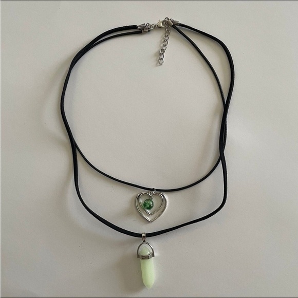 Dual Stranded Double Heart & Hexagonal
Glass Glow In The Dark Necklace - Picture 3 of 5